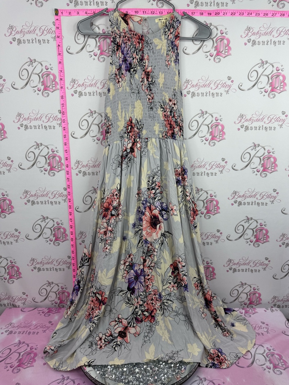 bleuh ciel Light purple Gray Maxi Dress with Pink & Purple Floral Print